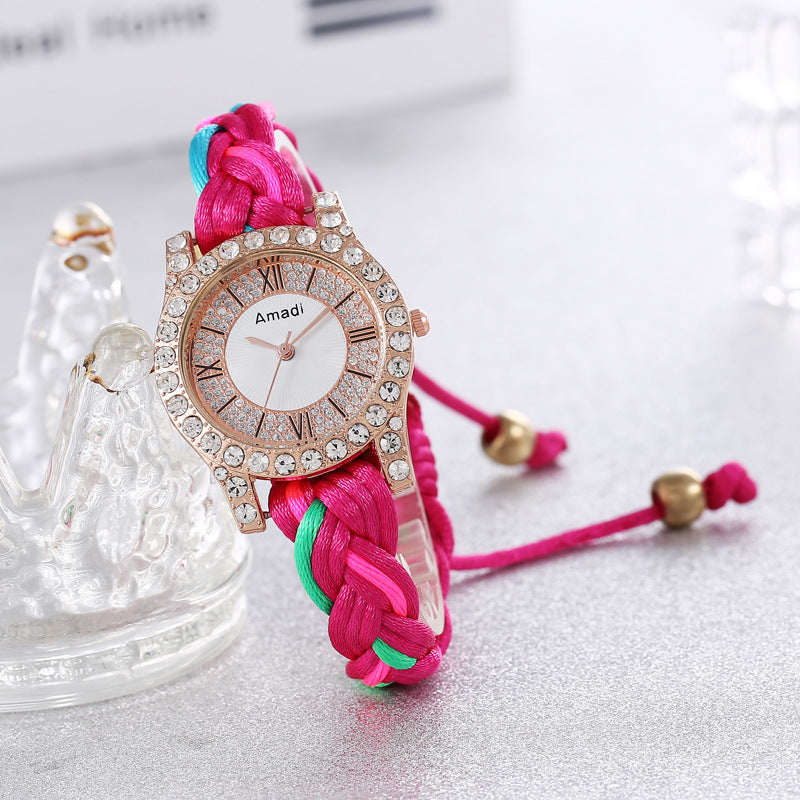 DIY handgewebte Armbanduhr in Macaron-Farbe