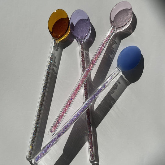 Creative Milk Dessert Spoon Colorful Transparent High Temperature Resistant Glass