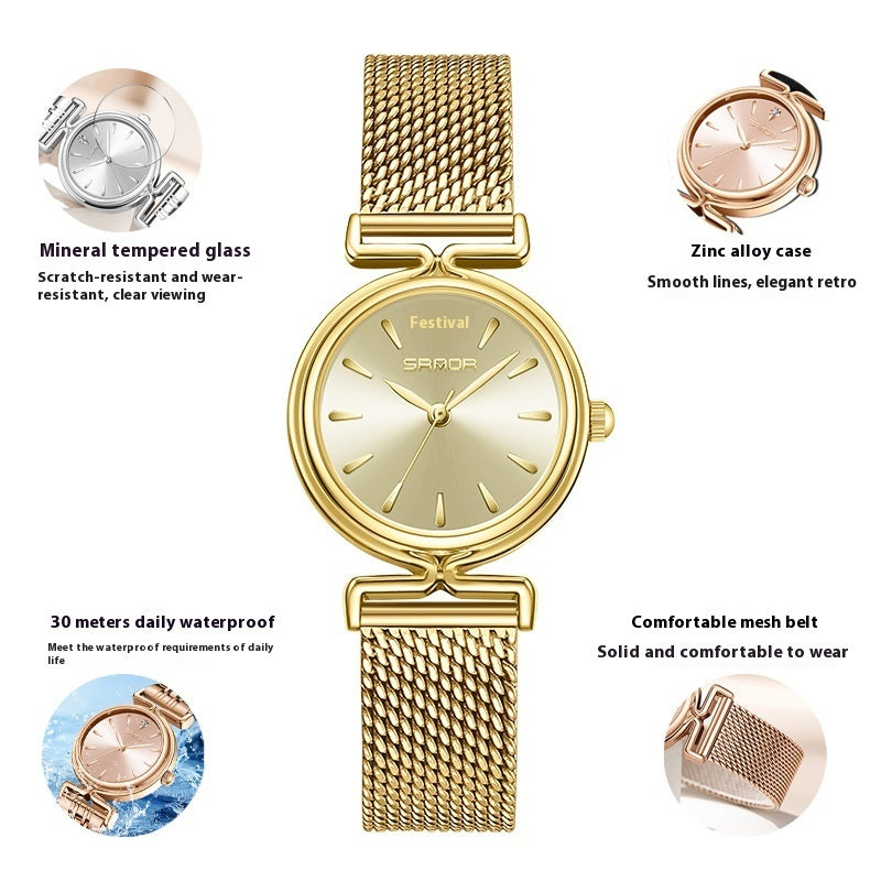 Damen Retro Mesh Armband Uhr Outdoor All-Matching