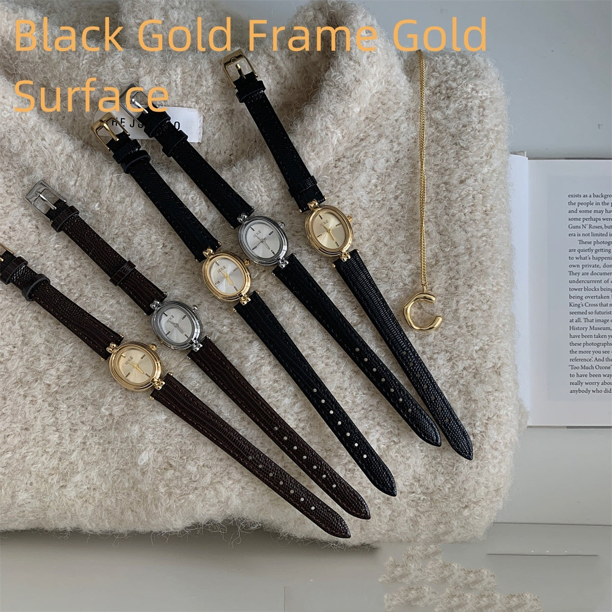 Mid-antike elegante schwarze Gold kleine ovale Golduhr Damen leichte Luxus Advanced