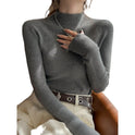 Inner High-grade Gray Mock Neck Sweater Mid-collar Knitted Top