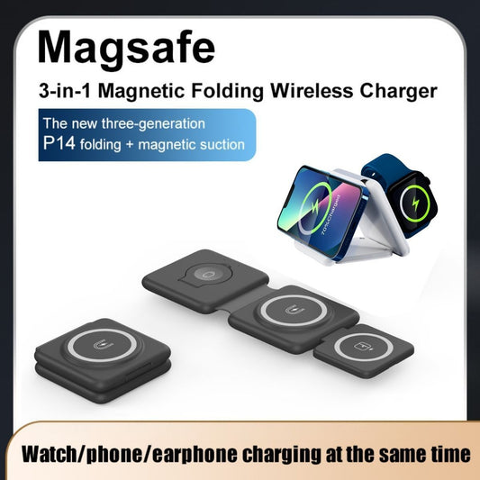 Zusammenklappbares kabelloses 3-in-1-Ladegerät mit magnetischer Saugnapffunktion