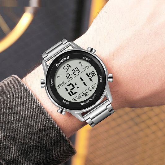 Stahlgürtel Sport Elektronische Uhr Wasserdicht Multifunktionale Große Bildschirm Leuchtende