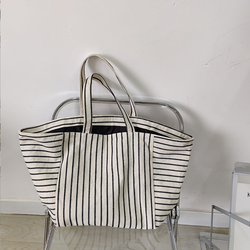 Canvas Tasche für Frauen Ins Schulter große Kapazität Leerlauf Stil gestreifte Mode