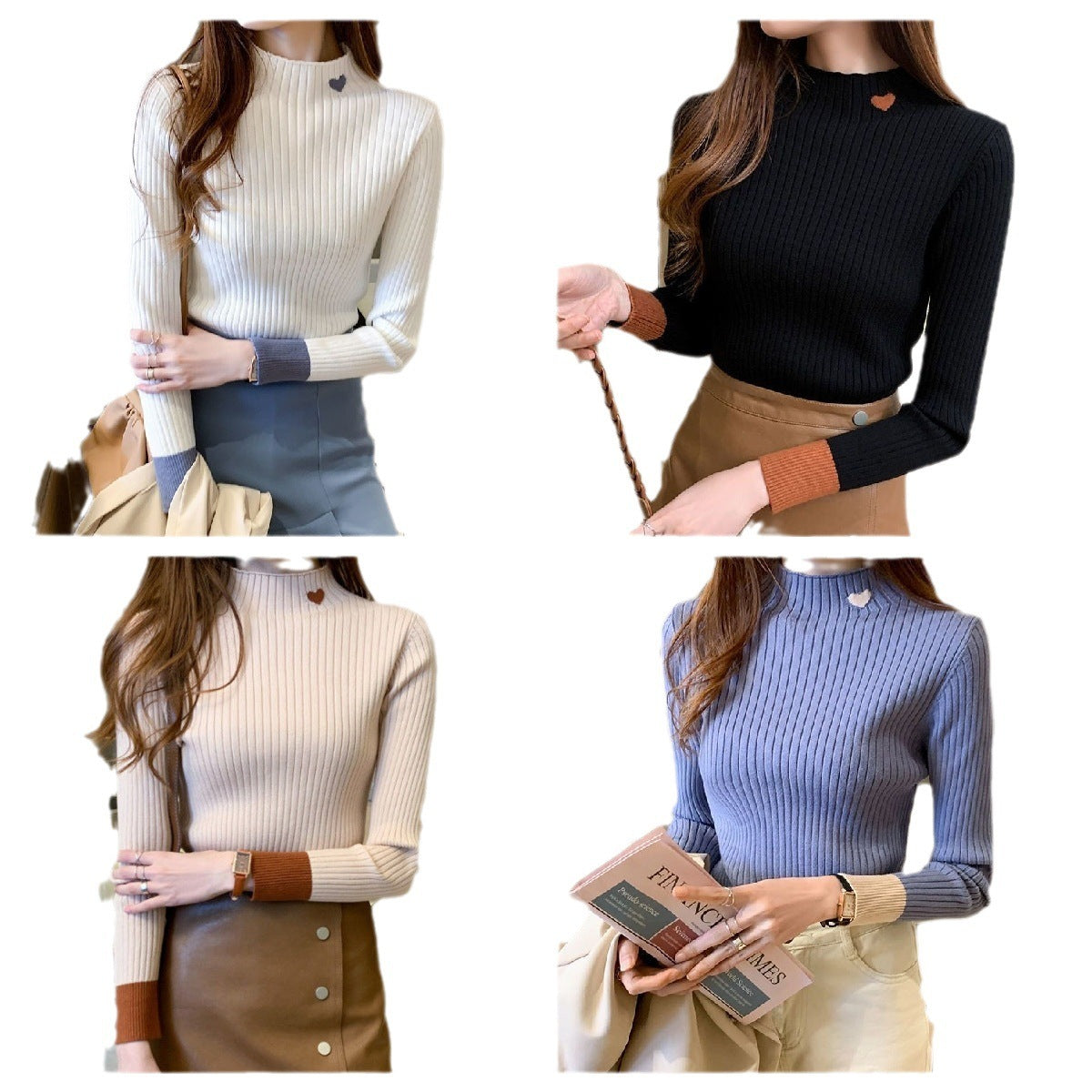 Slim-Fit Slimming Bottoming Shirt Vielseitiger Strickpullover mit halbhohem Kragen