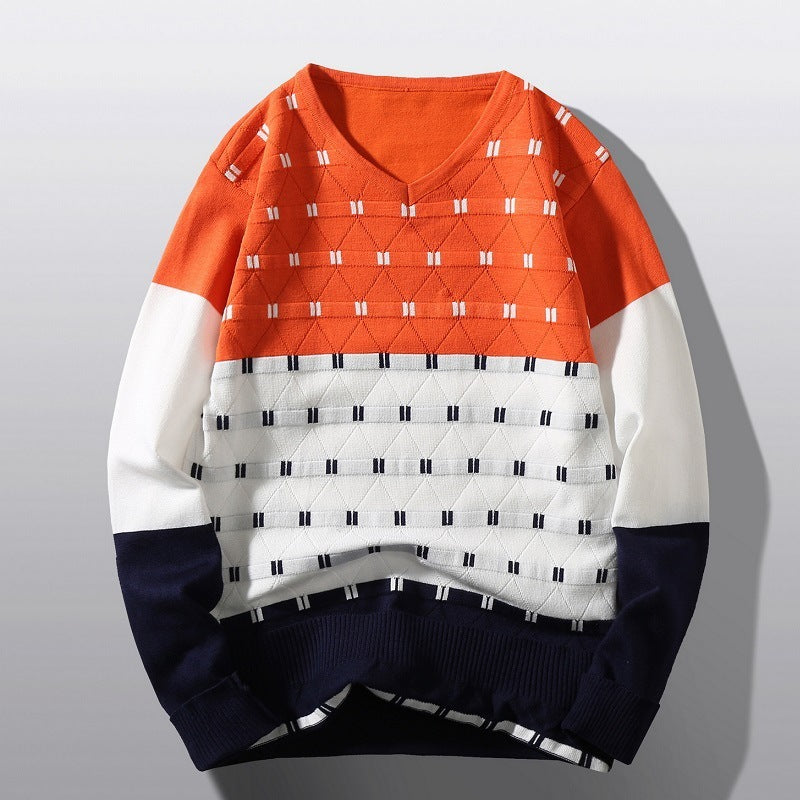 Colorblocking-Strickwaren mit V-Ausschnitt für Herren in Europa und Amerika