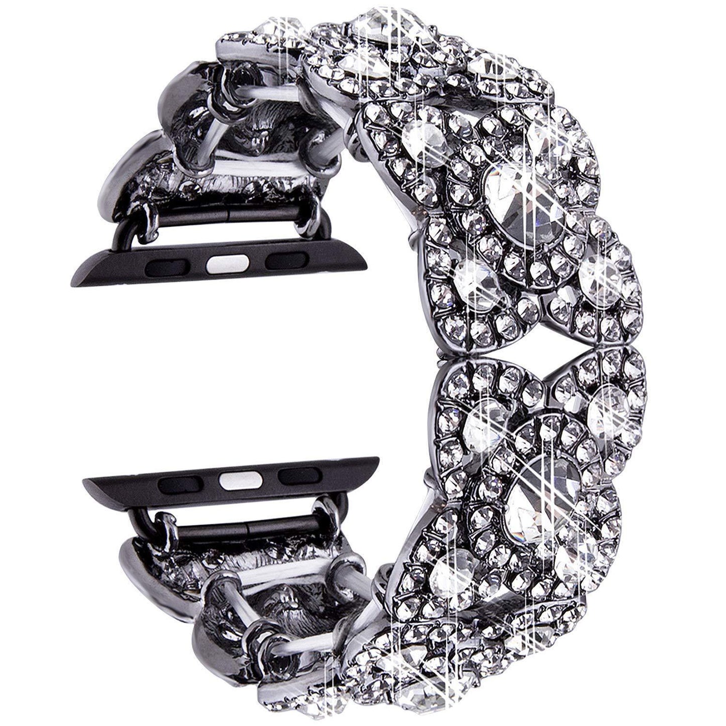 Uhrenarmband für die Serien 8, 7, 6, SE, 5, 4, 3, vierblättrige Blume aus Metall mit Diamanten