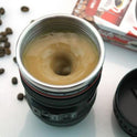 Transhome Creative Self Stirring Mug Camera Lens Mugs 300ml Battery Style Stainless Steel Milk Coffee Cups For Sporting Travel