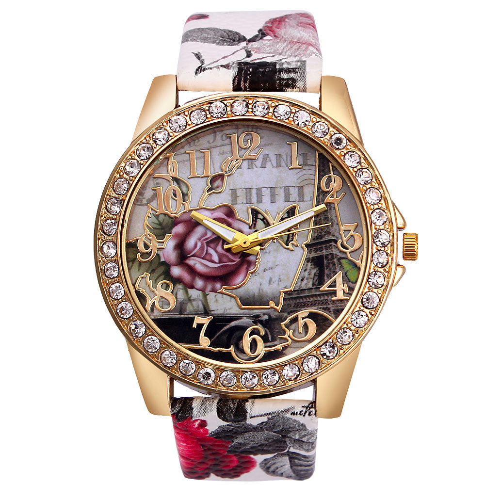 Armbanduhr, koreanische Retro-Rosenmuster, Damenuhr