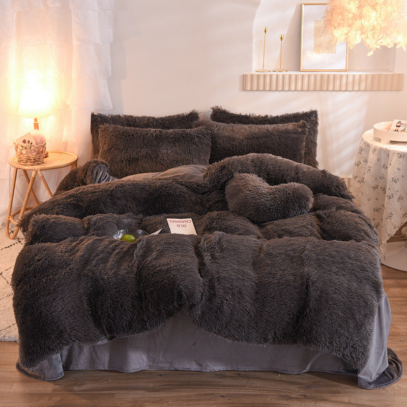 Luxuriöser, dicker Fleece-Bettbezug, Queen-Size-Bett, warmer Winterbettbezug, Kissenbezug, flauschiger Plüsch, zottelige Bettwäsche, Bettwäscheset, Winterkörper, warm halten