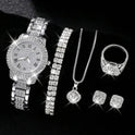 Damen Diamant Mode römische Quarzuhr fünfteiliges Set