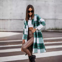 Europäische und amerikanische Herbst-/Wintermode aus gebürstetem, mittellangem, kariertem Wollmantel