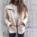 Revers Reißverschlussjacke mit Taschen Mode einfarbig Mantel Herbst Winter Damenbekleidung