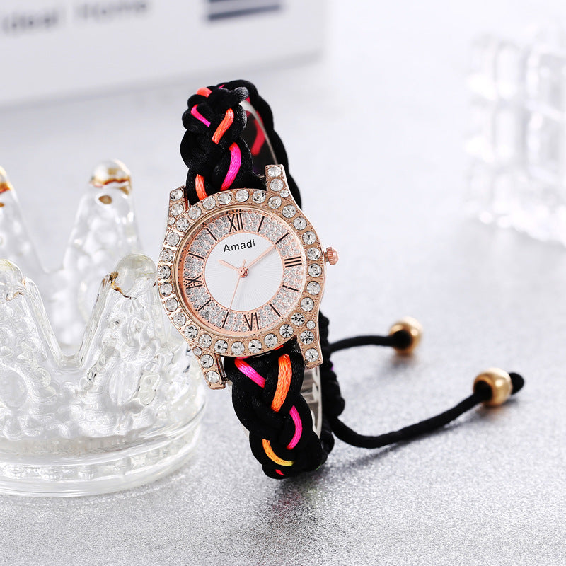 DIY handgewebte Armbanduhr in Macaron-Farbe