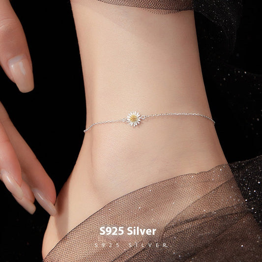 S925 Silber Mori Stil Fußkettchen Weibliche Pastoralen Stil Dünne Kette