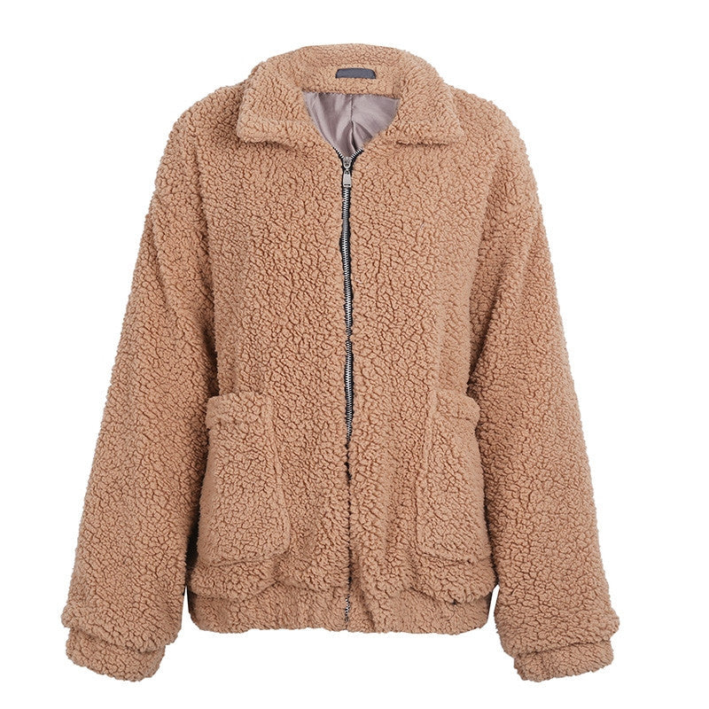 Faux Lammwolle übergroße Jacke Mantel Winter schwarz warme haarige Jacke Frauen Herbst Oberbekleidung
