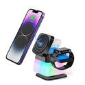 4 in 1 drehbarer kabelloser Ladeständer mit farbenfroher Beleuchtung für Telefon 15 14 13 12 Pro Max 8 7 Halter magnetische Schnellladestation