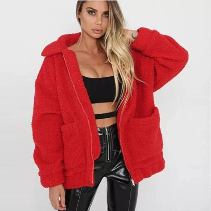 Faux Lammwolle übergroße Jacke Mantel Winter schwarz warme haarige Jacke Frauen Herbst Oberbekleidung