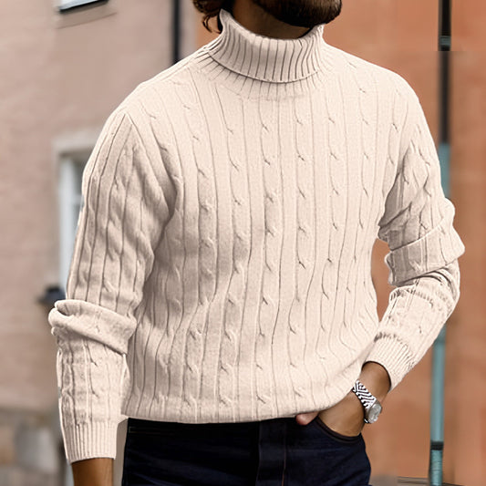 Herren Pullover Casual Retro Twisted Flower Rollkragen Strick