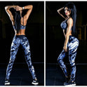 Dunkelblaue, enge Sport-Leggings mit Aufdruck