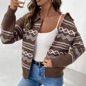 Strickjacke mit Revers und Reißverschluss aus Jacquardgewebe