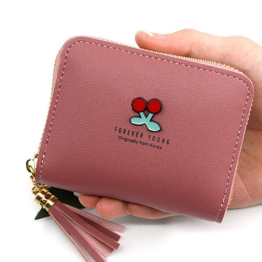 Damen Geldbörse, kurze Geldbörse, Cartoon-Motiv, Kirsche, Clutch, kleines Mädchen, Geldbörse, Reißverschluss