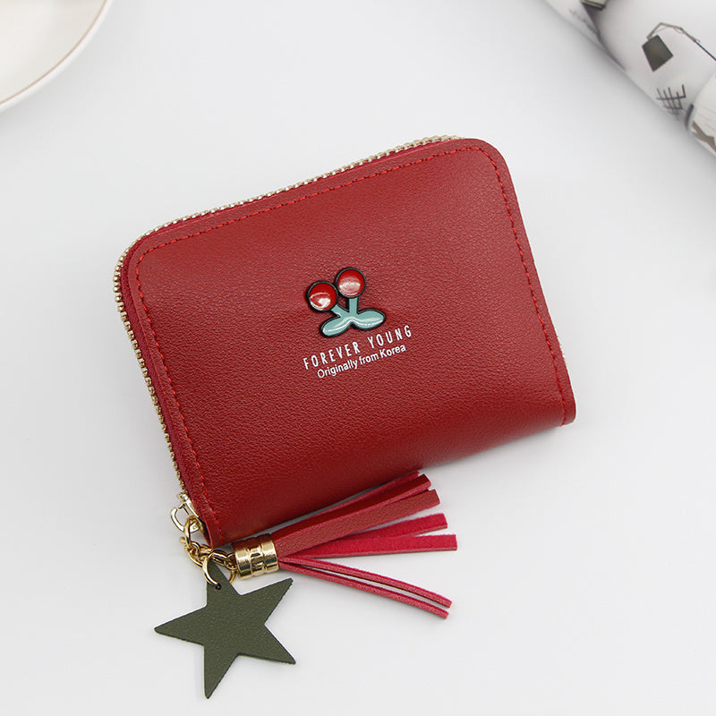 Damen Geldbörse, kurze Geldbörse, Cartoon-Motiv, Kirsche, Clutch, kleines Mädchen, Geldbörse, Reißverschluss