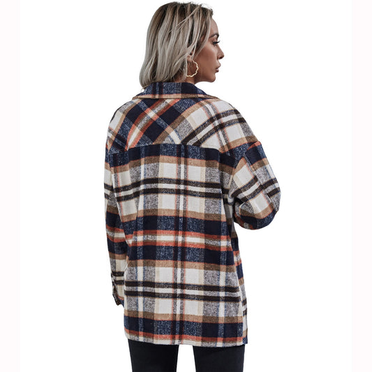 Nehmen Sie lockere, lässige Revers-Karierte Wolljacke aus Europa und Amerika