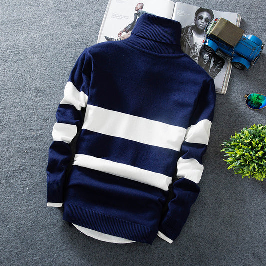 Langärmliger Rollkragenpullover mit Farbblock-Streifen