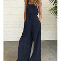 Retro Side Pocket Casual Wide-Leg Side Buckle Jumpsuit