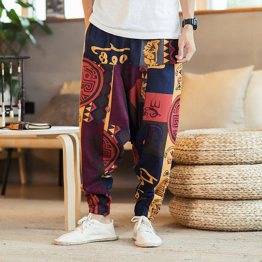 Lose Hip-Hop Nationalen Stil Leinen Casual Hosen Männer Lose