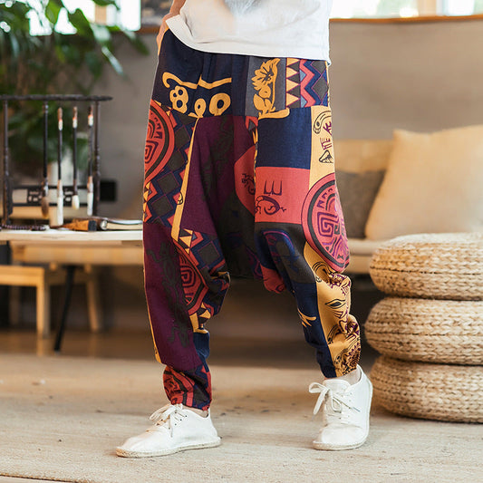 Lose Hip-Hop Nationalen Stil Leinen Casual Hosen Männer Lose
