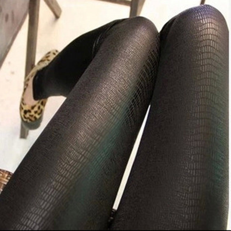 Reine Farbe Dünne Skinny Matt Imitation Schlangenhaut Muster Kunstleder Kurze Leggings