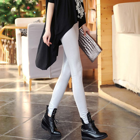 Reine Farbe Dünne Skinny Matt Imitation Schlangenhaut Muster Kunstleder Kurze Leggings