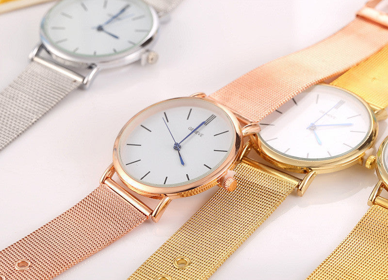 Geneva Edelstahl Mesh-Armbanduhr Ultradünne Geneva Herren- und Damen-Business-Uhren