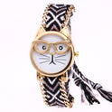 DIY handgestrickte Wollkette Ohren Katzengesicht Brillenuhr Neue ethnische Stil gewebte Damenarmbanduhr