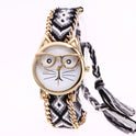 DIY handgestrickte Wollkette Ohren Katzengesicht Brillenuhr Neue ethnische Stil gewebte Damenarmbanduhr