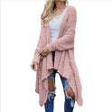 Neu Mittellange Strickjacke aus dickem Plüsch für Damen, einfarbig, mit langen Ärmeln, lockerer Mantel