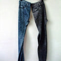Schmale Leggings Bleistifthose aus Denim-Imitat mit Schneeflockenmuster