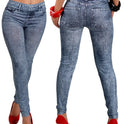 Schmale Leggings Bleistifthose aus Denim-Imitat mit Schneeflockenmuster