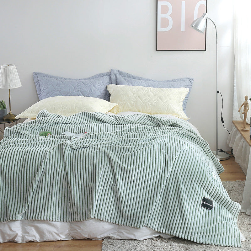 Neue multifunktionale gestreifte Schneefleece-Klimaanlagendecke für den Sommer, Flanelldecke, Einzel- und Doppelsteppdecke, Sofabezug