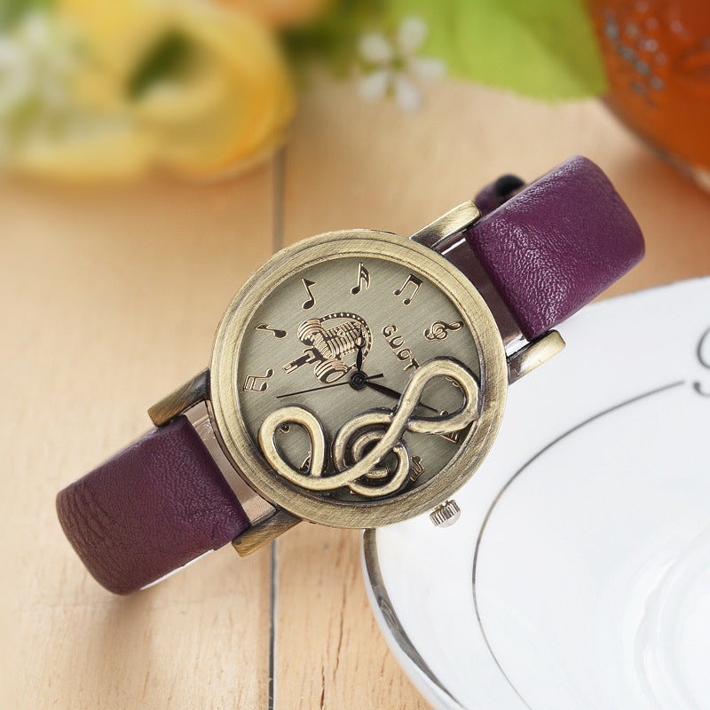 Mode Retro Hohl Musik Symbol Damen Uhr