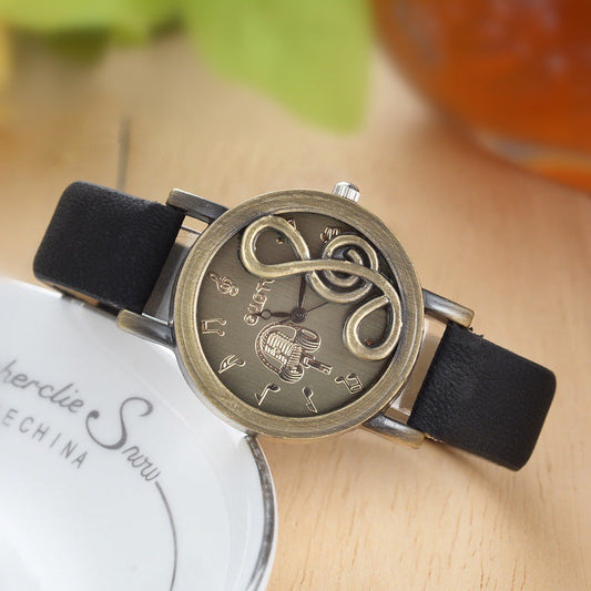 Mode Retro Hohl Musik Symbol Damen Uhr