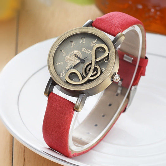 Mode Retro Hohl Musik Symbol Damen Uhr