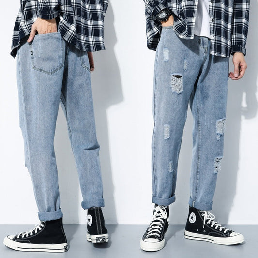 Zerrissene Jeans für Herren, gerade und vielseitige Bettlerhose für Herren