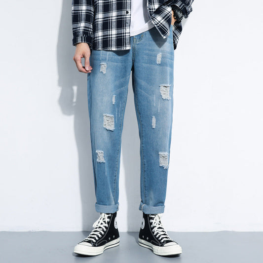 Zerrissene Jeans für Herren, gerade und vielseitige Bettlerhose für Herren