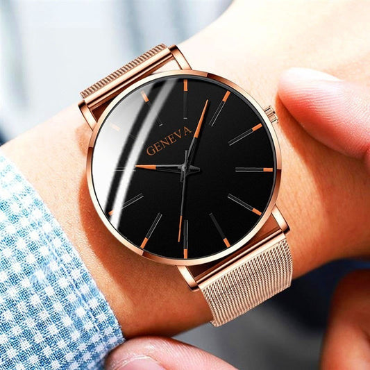 Business-Quarzuhr mit Edelstahl-Mesh-Band