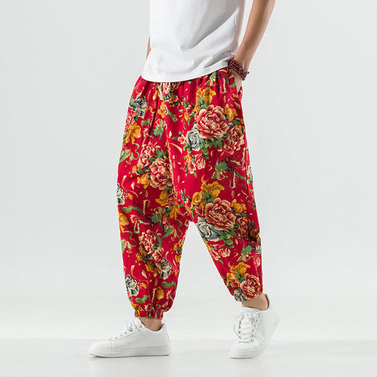 Atmungsaktive Baumwolle und Leinen Casual Plus Size Schritt Haremshose Pumphose