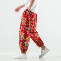 Atmungsaktive Baumwolle und Leinen Casual Plus Size Schritt Haremshose Pumphose