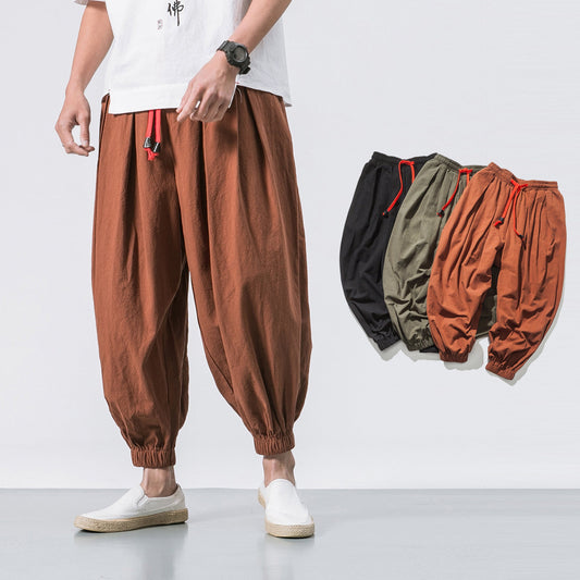Vier Jahreszeiten Baumwolle und Leinen Hose lose hängende Ausrüstung Männer fliegende Eichhörnchen Hose Männer